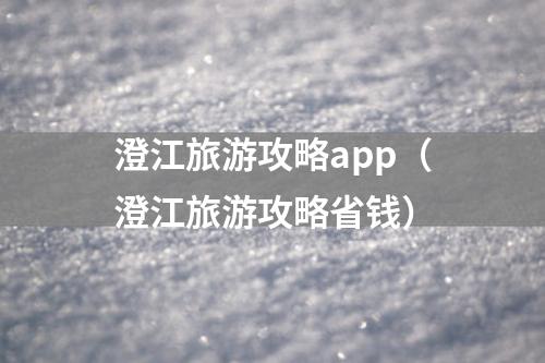 澄江旅游攻略app（澄江旅游攻略省钱）